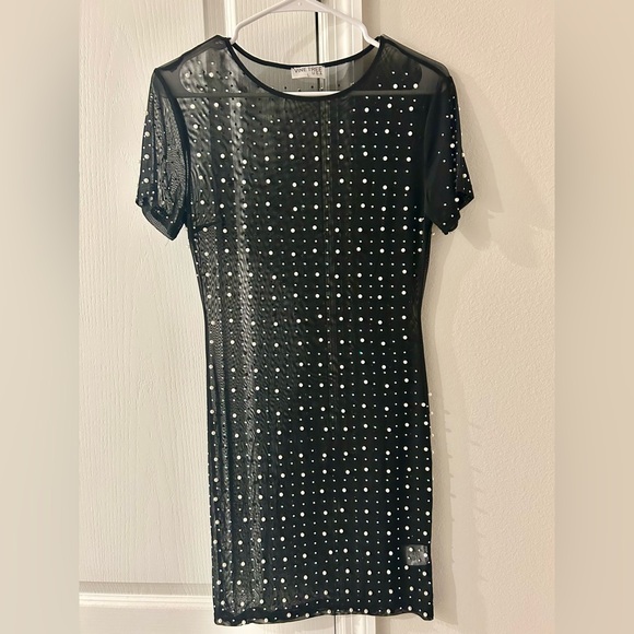 Dresses & Skirts - NWOT Elegant Black Sheer Dress with Pearl Detail